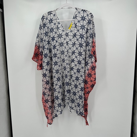 Roberta Roller Rabbit Cover-Up Tunic Top Coral Star Print OS Beach Pool Sheer - Picture 1 of 6